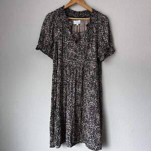 Margaux Rivera Dress Short V-Neck Ruffle Black Beige Viscose Boho Spring Large